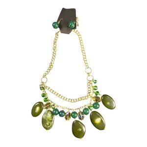 Elegant Green Gemstone Statement Necklace & Earrings Set